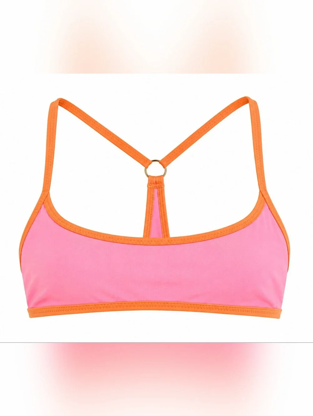 L*Space Pamela Bikini Top S Neon Pink Orange Racerback Bralette Swim NWOT